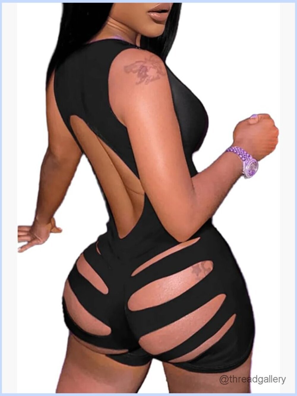 Sleeveless V Neck Backless Hollow Out Short Romper Clubwear Party Jumpsuit